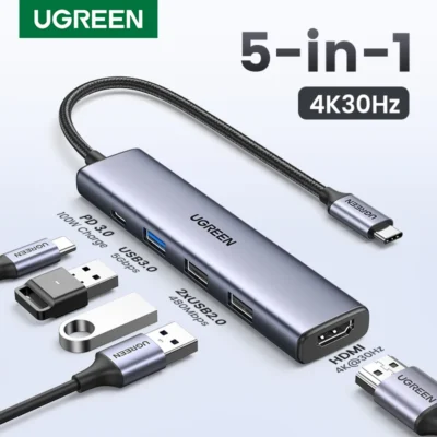 UGREEN-concentrador de red USB 5 en 1, adaptador multipuerto 4K, HDMI, 100W, para MacBook Pro/Air, iPad