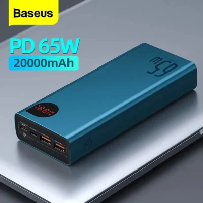 Baseus-batería externa para teléfono móvil, Banco de energía portátil de 65W, 20000mAh, PD QC 3,0, cargador 22,5 W, Poverbank 20000
