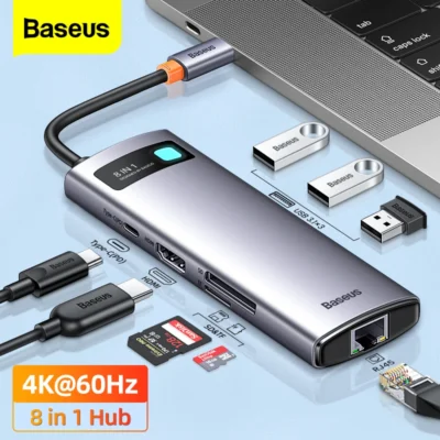 Baseus-concentrador de puertos USB tipo C 3,1, 4K, 60Hz, a HDMI, compatible con RJ45, PD, 100W, para Macbook Air Pro M2 M1