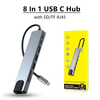 Hub USB C 8 en 1 con lector de tarjetas RJ45 SD/TF tipo C, adaptador HD 3,1 a 4K, PD,