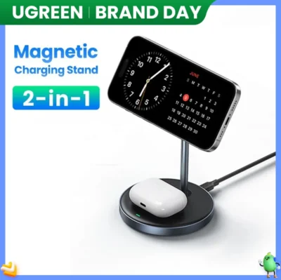 UGREEN-Soporte de cargador magnético 2 en 1, soporte de carga inalámbrico de 15W