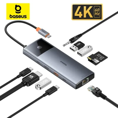 Baseus-concentrador de red USB tipo C a HDMI, 10 en 1, 4K @ 60Hz, divisor compatible con RJ45, USB 3,2, Gen 2, PD, 100W