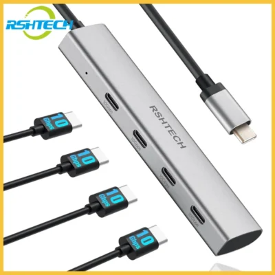 RSHTECH-concentrador de red USB tipo C para ordenador portátil, divisor portátil de aluminio con 4 puertos USB 3,1/3,2 Gen2