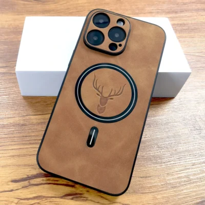 Funda de cuero PU de lujo para iPhone, cubierta completa de carga inalámbrica Magsafe