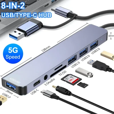 Concentrador de red USB 3,0 para ordenador portátil y Macbook, estación de acoplamiento, transmisión de alta velocidad, adaptador OTG