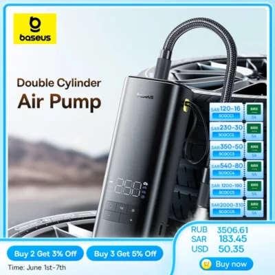 Baseus-bomba de aire de doble cilindro para coche, compresor de aire portátil de 120W, inflador de neumáticos, inflador de bolas de bicicleta
