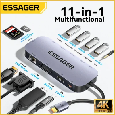 Essager-estación de acoplamiento para Macbook Air Pro, 11 en 1, HUB USB C, 4K, 30HZ,