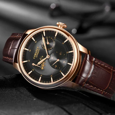 CORGEUT-reloj mecánico de gaviota para hombre, resistente al agua, oro rosa, cepillado, multifuncional, automático
