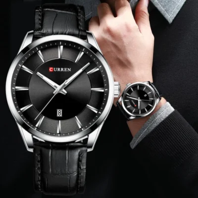 CURREN-relojes de cuarzo con correa de cuero para hombre, pulsera masculina de negocios.