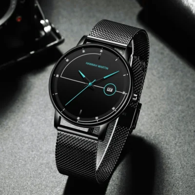Reloj de cuarzo con movimiento japonés para hombre, cronógrafo de pulsera sencillo, con correa de malla de acero inoxidable.