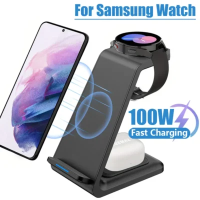 Cargador inalámbrico de viaje 3 en 1, estación de carga rápida de 100W para Samsung Galaxy S23 S22 Watch 6 pro/5/4/3 Active 1 2 Buds Pro Plus