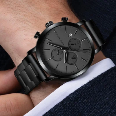 Reloj de pulsera de cuarzo para hombre, cronógrafo de acero inoxidable, resistente al agua, multifuncional, estilo de negocios