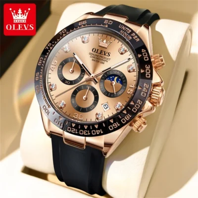 OLEVS-reloj de cuarzo multifunción para hombre, cronógrafo deportivo de silicona, luminoso