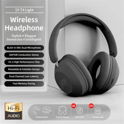 Auriculares por encima de la oreja, audífonos deportivos plegables con sonido estéreo inalámbrico